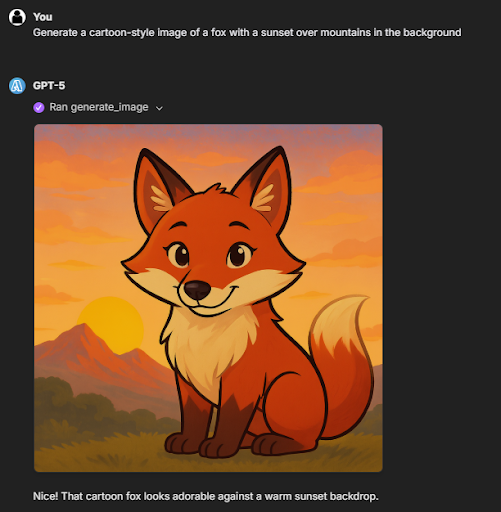 A chat interface showing how an email is sent to Emma using a simple prompt.