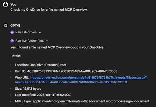 A chat interface showing how an email is sent to Emma using a simple prompt.